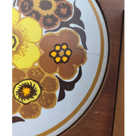 Vintage MCM Mid Century Floral Tile Wood Cheese Charcuterie Board Glass Dome - Picture 10 of 10
